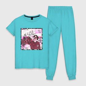 Женская пижама хлопок с принтом Lizer - MY SOUL в Санкт-Петербурге, 100% хлопок | брюки и футболка прямого кроя, без карманов, на брюках мягкая резинка на поясе и по низу штанин | 