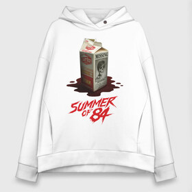 Женское худи Oversize хлопок с принтом Summer of 84 в Санкт-Петербурге, френч-терри — 70% хлопок, 30% полиэстер. Мягкий теплый начес внутри —100% хлопок | боковые карманы, эластичные манжеты и нижняя кромка, капюшон на магнитной кнопке | 80s | retro | retrowave | summerof84 | synthwave