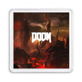 Магнит 55*55 с принтом DOOM в Санкт-Петербурге, Пластик | Размер: 65*65 мм; Размер печати: 55*55 мм | Тематика изображения на принте: demon | devil | doom | doom vfr | evil | game | mars | red | демон | дум | игры | космос | красная планета | марс | пришельцы