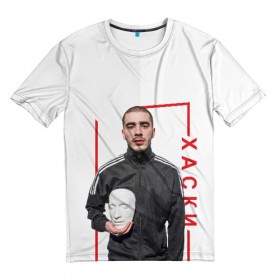 Мужская футболка 3D с принтом Хаски в Санкт-Петербурге, 100% полиэфир | прямой крой, круглый вырез горловины, длина до линии бедер | 