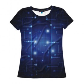 Женская футболка 3D с принтом Технология в Санкт-Петербурге, 100% полиэфир ( синтетическое хлопкоподобное полотно) | прямой крой, круглый вырез горловины, длина до линии бедер | pc | компьютер | пк | плата | соединения | технология | чип