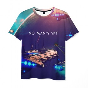 Мужская футболка 3D с принтом NO MANS SKY в Санкт-Петербурге, 100% полиэфир | прямой крой, круглый вырез горловины, длина до линии бедер | game | hill | hills | mounatin | mounatins | nms | no mans sky | planet | rock | rocks | sky | snow | space | winter | игры | планеты