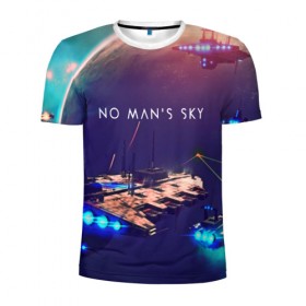 Мужская футболка 3D спортивная с принтом NO MANS SKY в Санкт-Петербурге, 100% полиэстер с улучшенными характеристиками | приталенный силуэт, круглая горловина, широкие плечи, сужается к линии бедра | game | hill | hills | mounatin | mounatins | nms | no mans sky | planet | rock | rocks | sky | snow | space | winter | игры | планеты