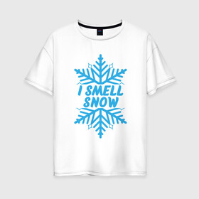 Женская футболка хлопок Oversize с принтом Пахнет снегом в Санкт-Петербурге, 100% хлопок | свободный крой, круглый ворот, спущенный рукав, длина до линии бедер
 | 2019 | дед мороз | дом | елка | желание | животные | зима | кабан | милый | мороз | настроение | новый год | пеппа | подарок | позитив | поросенок | праздник | радость | рождество | санта клаус | свинка