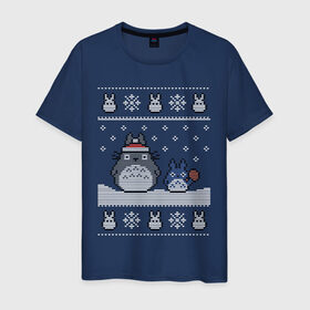 Мужская футболка хлопок с принтом New Year Totoro в Санкт-Петербурге, 100% хлопок | прямой крой, круглый вырез горловины, длина до линии бедер, слегка спущенное плечо. | 2019 | дед мороз | дом | елка | желание | животные | зима | кабан | милый | мороз | настроение | новый год | пеппа | подарок | позитив | поросенок | праздник | радость | рождество | санта клаус | свинка