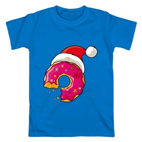 Мужская футболка хлопок с принтом Новогодний пончик в Санкт-Петербурге, 100% хлопок | прямой крой, круглый вырез горловины, длина до линии бедер, слегка спущенное плечо. | 2019 | дед мороз | дом | елка | желание | животные | зима | кабан | милый | мороз | настроение | новый год | пеппа | подарок | позитив | поросенок | праздник | радость | рождество | санта клаус | свинка