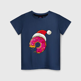 Детская футболка хлопок с принтом Новогодний пончик в Санкт-Петербурге, 100% хлопок | круглый вырез горловины, полуприлегающий силуэт, длина до линии бедер | Тематика изображения на принте: 2019 | дед мороз | дом | елка | желание | животные | зима | кабан | милый | мороз | настроение | новый год | пеппа | подарок | позитив | поросенок | праздник | радость | рождество | санта клаус | свинка