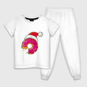 Детская пижама хлопок с принтом Новогодний пончик в Санкт-Петербурге, 100% хлопок |  брюки и футболка прямого кроя, без карманов, на брюках мягкая резинка на поясе и по низу штанин
 | Тематика изображения на принте: 2019 | дед мороз | дом | елка | желание | животные | зима | кабан | милый | мороз | настроение | новый год | пеппа | подарок | позитив | поросенок | праздник | радость | рождество | санта клаус | свинка