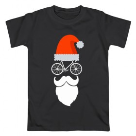 Мужская футболка хлопок с принтом Санта - велосипедист в Санкт-Петербурге, 100% хлопок | прямой крой, круглый вырез горловины, длина до линии бедер, слегка спущенное плечо. | 