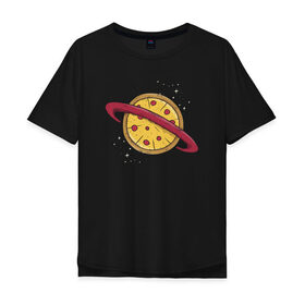 Мужская футболка хлопок Oversize с принтом Пицца Планета в Санкт-Петербурге, 100% хлопок | свободный крой, круглый ворот, “спинка” длиннее передней части | галактика | пицца | планета | планеты | с едой | сатурн