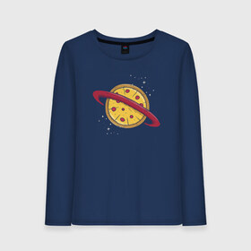 Женский лонгслив хлопок с принтом Пицца Планета в Санкт-Петербурге, 100% хлопок |  | галактика | пицца | планета | планеты | с едой | сатурн