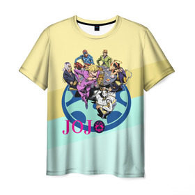Мужская футболка 3D с принтом JOJO в Санкт-Петербурге, 100% полиэфир | прямой крой, круглый вырез горловины, длина до линии бедер | adventure | anime | bizzare | jo jo | jojo | logo | manga | аниме | араки | ахегао | джо | джо джо | джоджо | жижа | жожа | жожо | йойо | лого | манга | мульт | мультфильм | отаку | сериал | символ | хирохико | юри | яой