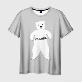 Мужская футболка 3D с принтом Mama Bear в Санкт-Петербурге, 100% полиэфир | прямой крой, круглый вырез горловины, длина до линии бедер | 2019 | family look | merry christmas | new year | год свиньи | зима | новый год | праздник | рождество | фэмили лук