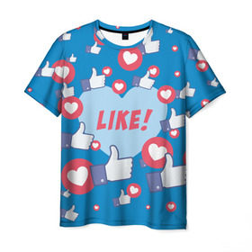 Мужская футболка 3D с принтом Лайки и сердечки в Санкт-Петербурге, 100% полиэфир | прямой крой, круглый вырез горловины, длина до линии бедер | facebook | like | love | абстракция | класс | лайки | палецвверх | сердечки | фейсбук