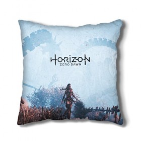 Подушка 3D с принтом Horizon Zero Dawn в Санкт-Петербурге, наволочка – 100% полиэстер, наполнитель – холлофайбер (легкий наполнитель, не вызывает аллергию). | состоит из подушки и наволочки. Наволочка на молнии, легко снимается для стирки | aloy | game | horizon zero dawn | hunter | machine | mecha | robot | snow | spear | the frozen wilds | weapon | игры | постапокалипсис | роботы | фентези | элой