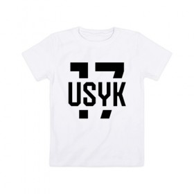 Детская футболка хлопок с принтом USYK 17 в Санкт-Петербурге, 100% хлопок | круглый вырез горловины, полуприлегающий силуэт, длина до линии бедер | usyk | wbc | боец | бокс | боксер | украина | усик | чемпион