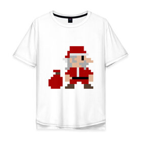 Мужская футболка хлопок Oversize с принтом Pixel Santa в Санкт-Петербурге, 100% хлопок | свободный крой, круглый ворот, “спинка” длиннее передней части | 8 bit | 8 бит | 8bit | geek | oldschool | pixel | santa | santa claus | дед мороз | игра | олдскул | пиксель | пиксельный | санта | санта клаус