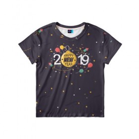 Детская футболка 3D с принтом Happy new year 2019 в Санкт-Петербурге, 100% гипоаллергенный полиэфир | прямой крой, круглый вырез горловины, длина до линии бедер, чуть спущенное плечо, ткань немного тянется | 