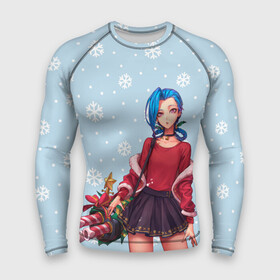 Мужской рашгард 3D с принтом New Year Jinx в Санкт-Петербурге,  |  | christmas | game | jinx | legends | legue | legueoflegends | lol | snow | snowflakes | xmas | безбашенная | джинкс | игра | легенд | лига | лигалегенд | лол | рождество | стрелок | хулиганка