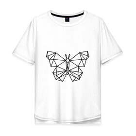 Мужская футболка хлопок Oversize с принтом Полигональная бабочка в Санкт-Петербурге, 100% хлопок | свободный крой, круглый ворот, “спинка” длиннее передней части | бабочка | геометрическая бабочка | геометрия | полигон | полигональная бабочка | полигоны | трендовая бабочка | треугольники