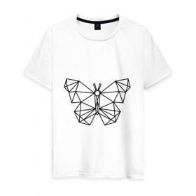 Мужская футболка хлопок с принтом Полигональная бабочка в Санкт-Петербурге, 100% хлопок | прямой крой, круглый вырез горловины, длина до линии бедер, слегка спущенное плечо. | бабочка | геометрическая бабочка | геометрия | полигон | полигональная бабочка | полигоны | трендовая бабочка | треугольники
