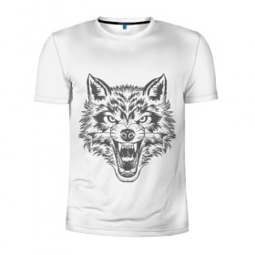 Мужская футболка 3D спортивная с принтом Свирепый волк в Санкт-Петербурге, 100% полиэстер с улучшенными характеристиками | приталенный силуэт, круглая горловина, широкие плечи, сужается к линии бедра | Тематика изображения на принте: волк | опасное лицо | свирепость | свирепый | суровый взгляд | хищная рожа | хищник
