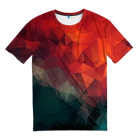 Мужская футболка 3D с принтом Краски Абстракт в Санкт-Петербурге, 100% полиэфир | прямой крой, круглый вырез горловины, длина до линии бедер | абстракт | горы | градиент | краски | красный | кружево | кубики
