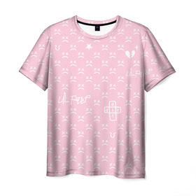 Мужская футболка 3D с принтом Lil Peep pink pattern в Санкт-Петербурге, 100% полиэфир | прямой крой, круглый вырез горловины, длина до линии бедер | benz truck | girls | gustav ahr | heart | hip hop | lil | lil peep | look at the sky tonight | love | peep | rap | rose | лил | лилпип | паттерн | пип | рэп | хип хоп | эмо | эмо реп