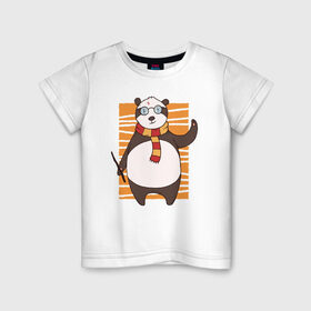 Детская футболка хлопок с принтом Панда Поттер в Санкт-Петербурге, 100% хлопок | круглый вырез горловины, полуприлегающий силуэт, длина до линии бедер | Тематика изображения на принте: волшебник | панда | панды | поттер