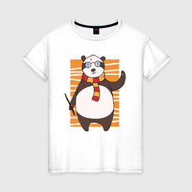 Женская футболка хлопок с принтом Панда Поттер в Санкт-Петербурге, 100% хлопок | прямой крой, круглый вырез горловины, длина до линии бедер, слегка спущенное плечо | волшебник | панда | панды | поттер