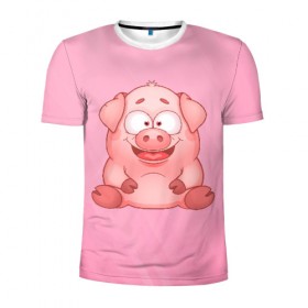 Мужская футболка 3D спортивная с принтом Милая веселая свинка в Санкт-Петербурге, 100% полиэстер с улучшенными характеристиками | приталенный силуэт, круглая горловина, широкие плечи, сужается к линии бедра | 