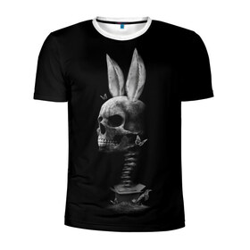 Мужская футболка 3D спортивная с принтом Зая в Санкт-Петербурге, 100% полиэстер с улучшенными характеристиками | приталенный силуэт, круглая горловина, широкие плечи, сужается к линии бедра | Тематика изображения на принте: бабочки | животные | зая | заяц | кости | кролик | череп | черно белый | черное и белое