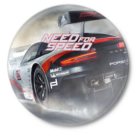 Значок с принтом Need for Speed в Санкт-Петербурге,  металл | круглая форма, металлическая застежка в виде булавки | need for speed | nfs | авто | вип | гонки | жажда скорости | класс | машины | симулятор | чемпион