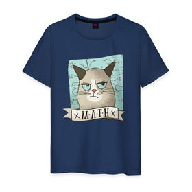 Мужская футболка хлопок с принтом Котик не любит Математику в Санкт-Петербурге, 100% хлопок | прямой крой, круглый вырез горловины, длина до линии бедер, слегка спущенное плечо. | алгебра | геометрия | кот | котик | котэ | кошка | математика