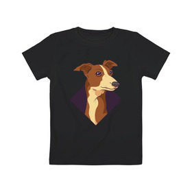Детская футболка хлопок с принтом Уиппет в Санкт-Петербурге, 100% хлопок | круглый вырез горловины, полуприлегающий силуэт, длина до линии бедер | whippet | собака | собаки | уиппет