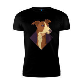 Мужская футболка премиум с принтом Уиппет в Санкт-Петербурге, 92% хлопок, 8% лайкра | приталенный силуэт, круглый вырез ворота, длина до линии бедра, короткий рукав | whippet | собака | собаки | уиппет