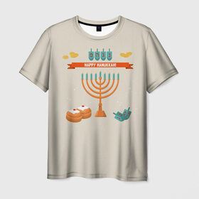 Мужская футболка 3D с принтом Hanukkah в Санкт-Петербурге, 100% полиэфир | прямой крой, круглый вырез горловины, длина до линии бедер | hanukkah | израиль | подсвечник | праздник | свечи | счастливого | ханука