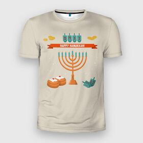 Мужская футболка 3D спортивная с принтом Hanukkah в Санкт-Петербурге, 100% полиэстер с улучшенными характеристиками | приталенный силуэт, круглая горловина, широкие плечи, сужается к линии бедра | hanukkah | израиль | подсвечник | праздник | свечи | счастливого | ханука