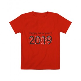 Детская футболка хлопок с принтом Happy New Year в Санкт-Петербурге, 100% хлопок | круглый вырез горловины, полуприлегающий силуэт, длина до линии бедер | Тематика изображения на принте: 