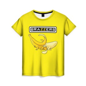 Женская футболка 3D с принтом Brazzers в Санкт-Петербурге, 100% полиэфир ( синтетическое хлопкоподобное полотно) | прямой крой, круглый вырез горловины, длина до линии бедер | brazzers | банан | бразерс | логотип | надпись | прикол | юмор