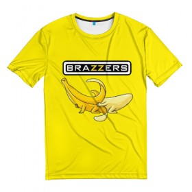 Мужская футболка 3D с принтом Brazzers в Санкт-Петербурге, 100% полиэфир | прямой крой, круглый вырез горловины, длина до линии бедер | brazzers | банан | бразерс | логотип | надпись | прикол | юмор