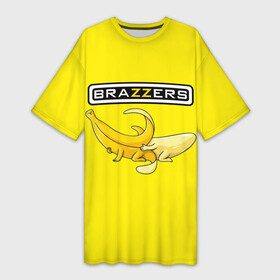 Платье-футболка 3D с принтом Brazzers в Санкт-Петербурге,  |  | brazzers | банан | бразерс | логотип | надпись | прикол | юмор