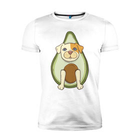 Мужская футболка премиум с принтом Питбуль Авокадо в Санкт-Петербурге, 92% хлопок, 8% лайкра | приталенный силуэт, круглый вырез ворота, длина до линии бедра, короткий рукав | dog | pitbull | авокадо | питбуль | собака | собаки