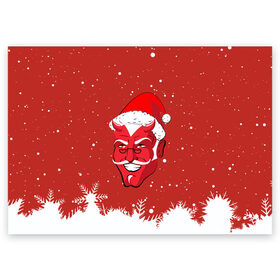 Поздравительная открытка с принтом Сатана Санта в Санкт-Петербурге, 100% бумага | плотность бумаги 280 г/м2, матовая, на обратной стороне линовка и место для марки
 | Тематика изображения на принте: 2019 |  снег | агрессивный санта | дед мороз | демон | дьявол | злой санта | злость | новогодний | новый год | новый год 2019 | опасность | санта | сантасатана | сатана | снежинки