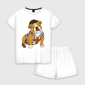Женская пижама с шортиками хлопок с принтом Британский Бульдог в Санкт-Петербурге, 100% хлопок | футболка прямого кроя, шорты свободные с широкой мягкой резинкой | bulldog | бульдог | собака | собаки
