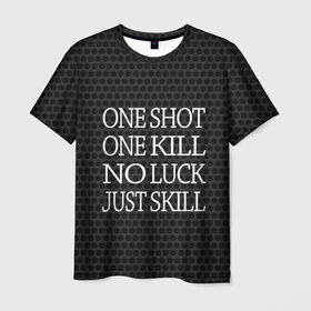 Мужская футболка 3D с принтом One Shot One Kill в Санкт-Петербурге, 100% полиэфир | прямой крой, круглый вырез горловины, длина до линии бедер | counter strike. one shot | cs go | csgo | game | one kill | ван шот | лого | надпись | серый | текст