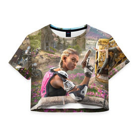 Женская футболка 3D укороченная с принтом Far Cry New Dawn в Санкт-Петербурге, 100% полиэстер | круглая горловина, длина футболки до линии талии, рукава с отворотами | 