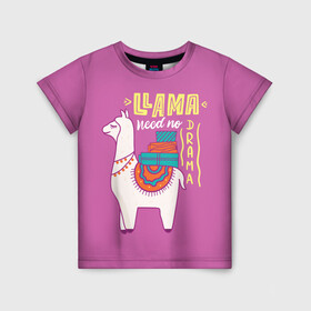 Детская футболка 3D с принтом Lama в Санкт-Петербурге, 100% гипоаллергенный полиэфир | прямой крой, круглый вырез горловины, длина до линии бедер, чуть спущенное плечо, ткань немного тянется | Тематика изображения на принте: glama | lama | анд | горы | дикое | домашнее | животное | индейци | лама | мех | шерсть