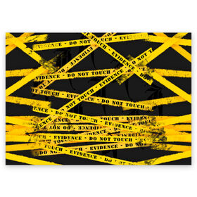 Поздравительная открытка с принтом Улика - не трогать в Санкт-Петербурге, 100% бумага | плотность бумаги 280 г/м2, матовая, на обратной стороне линовка и место для марки
 | art | black | dark | evidence | fashion | graffiti | paint | stripes | texture | underground | yellow | желтый | краска | лента | опечатано | преступление | улика | черный