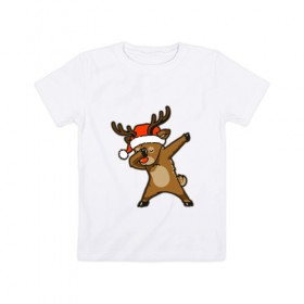 Детская футболка хлопок с принтом Dabbing Deer в Санкт-Петербурге, 100% хлопок | круглый вырез горловины, полуприлегающий силуэт, длина до линии бедер | Тематика изображения на принте: 